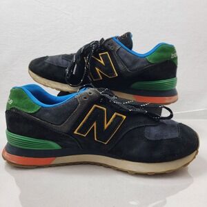 New Balance 574 Mens Sneakers Sz 9 Black Suede Mesh Varsity Green Athletic Shoes